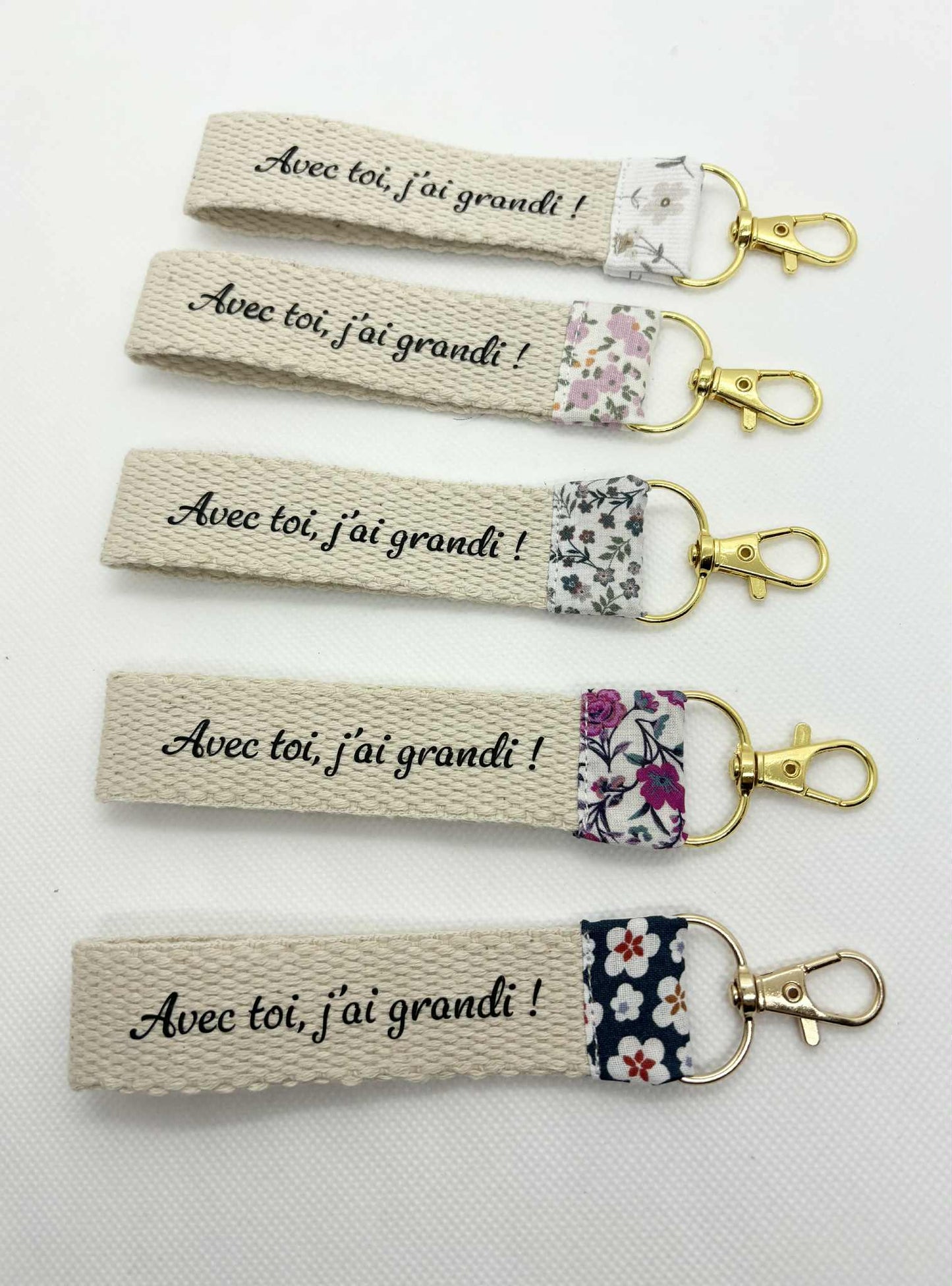 Lot de 5 Porte - Clés " Avec toi, j'ai grandi ! "