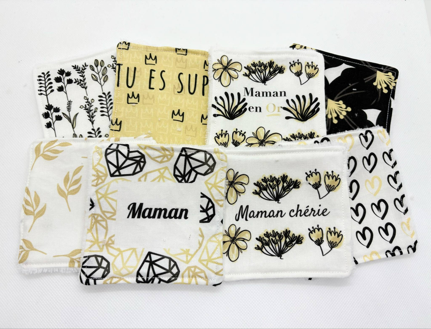 Coffret " Maman en Or" 2 -Spécial Fête des Mères - Lot de 8 lingettes lavables et sa jolie pochette