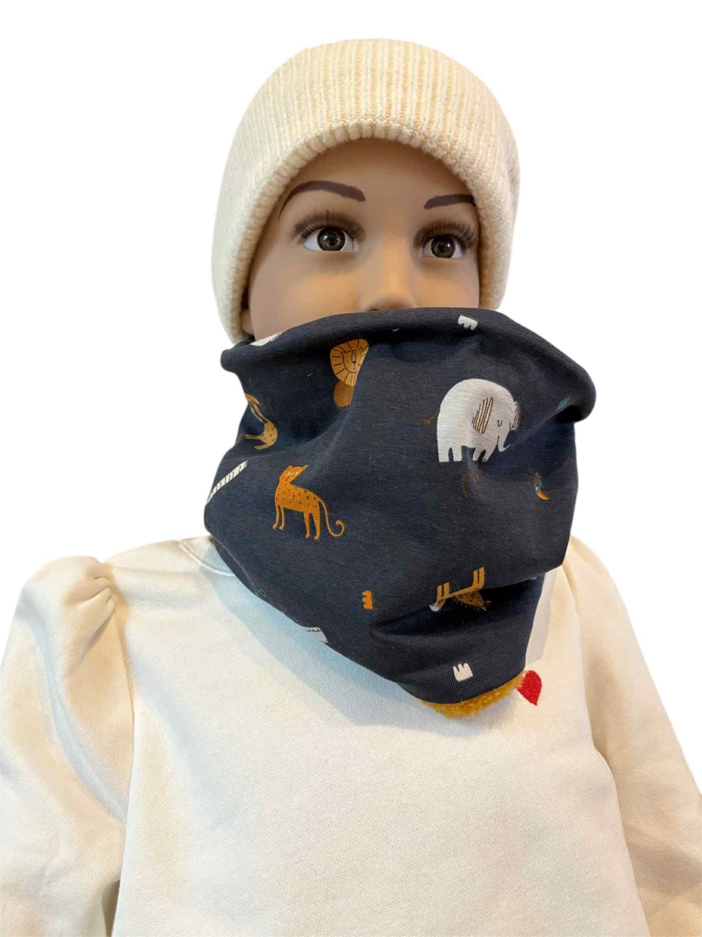 Snood Enfant " animaux" moutarde