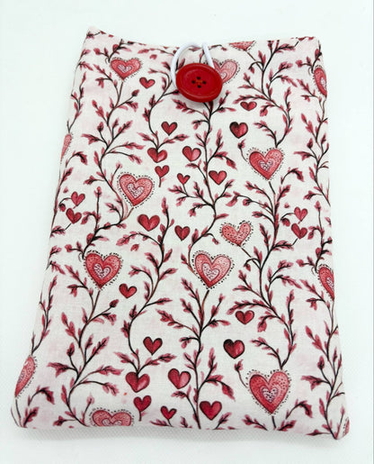 Pochette pour Livre ou Liseuse " Petits coeurs sauvages " - Spécial Fête des Mères - Modèle Moyen