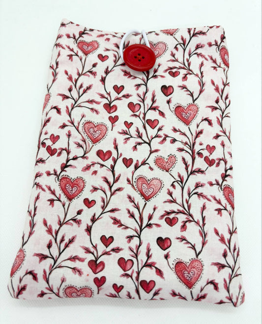 Pochette pour Livre ou Liseuse " Petits coeurs sauvages " - Spécial Fête des Mères - Modèle Moyen