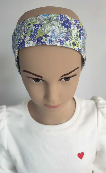 Bandeau à Cheveux " Blue Garden" - Modèle enfant 6/8 ans