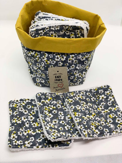 Lingettes lavables ( 10 lingettes)  & panière zéro déchet