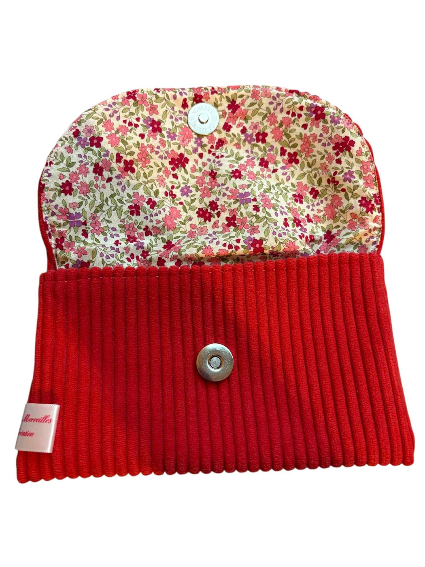 Pochette multifonction velours rouge " Rouge Fleuri"