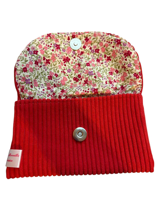 Pochette multifonction velours rouge " Rouge Fleuri"