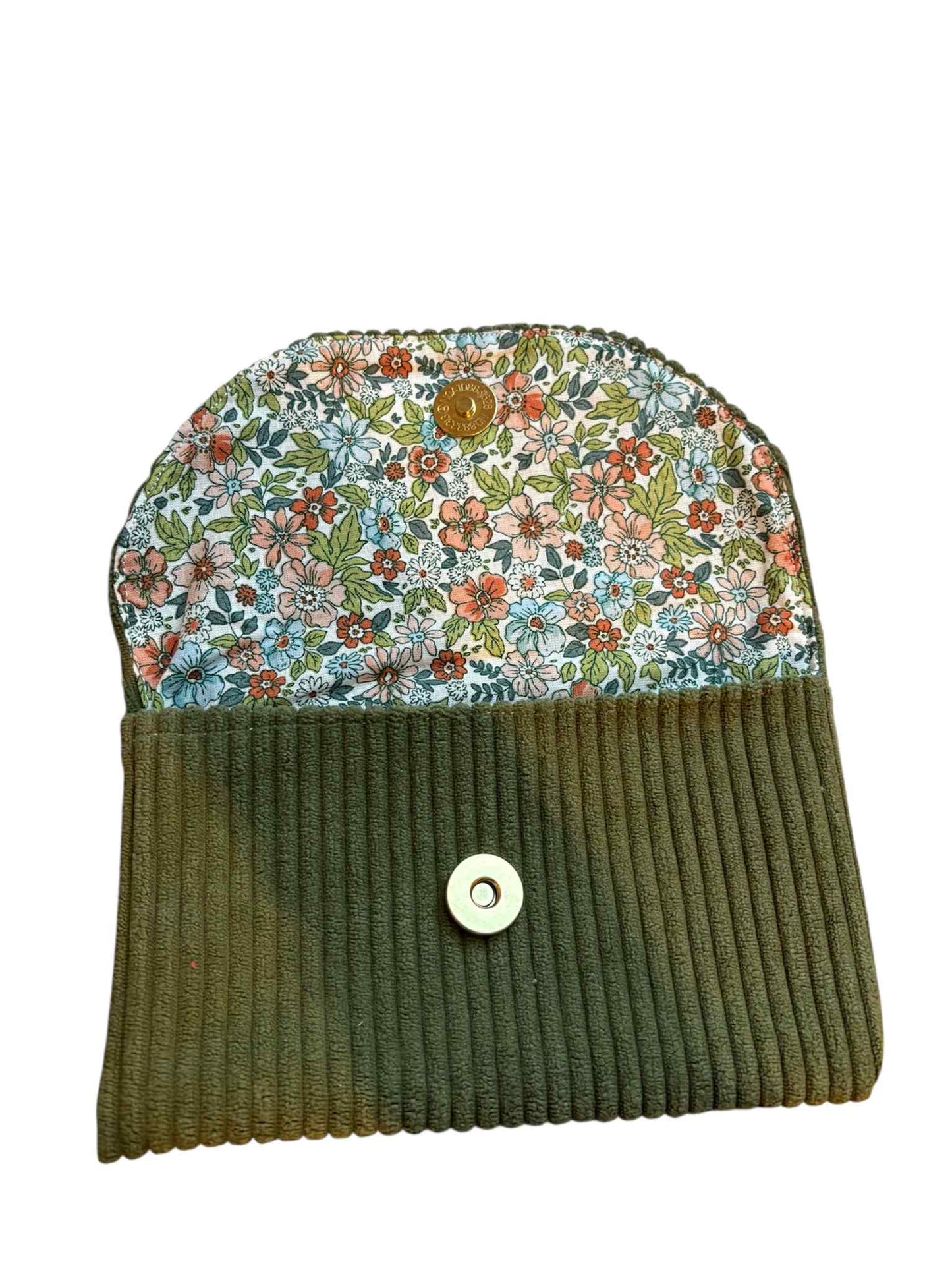Pochette multifonction velours kaki " vert Fleuri"