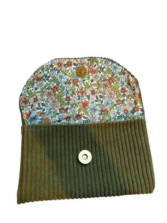Pochette multifonction velours kaki " vert Fleuri"
