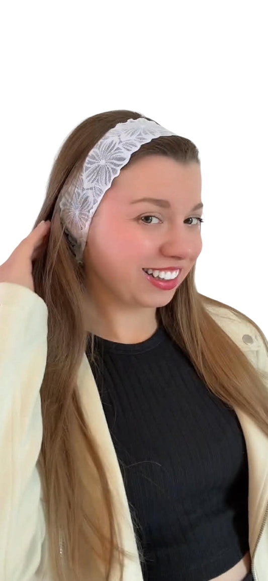 Bandeau cheveux en dentelle blanc