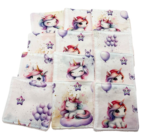 Lot de 5 lingettes lavables Licornes