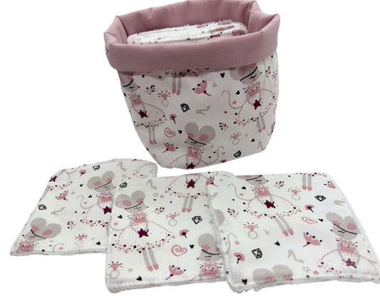 Lingettes lavables ( 8 lingettes) bébés & panière zéro déchet