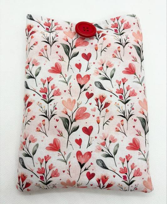 Pochette pour Livre ou Liseuse " Fleur de Coeur" - Spécial Fête dès Mères - Modèle Moyen