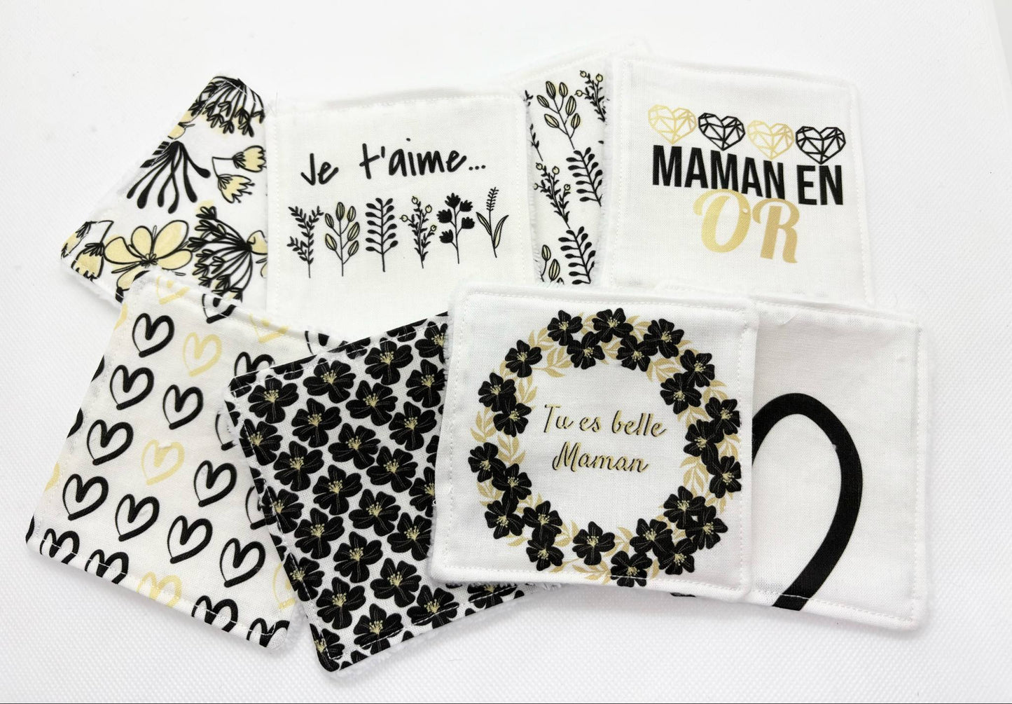 Coffret " Maman en Or " - Lot de 8 lingettes lavables et sa jolie pochette