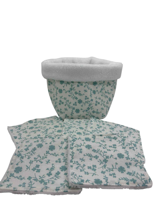 Panière + lot de 5 lingettes " Fleur bleu"