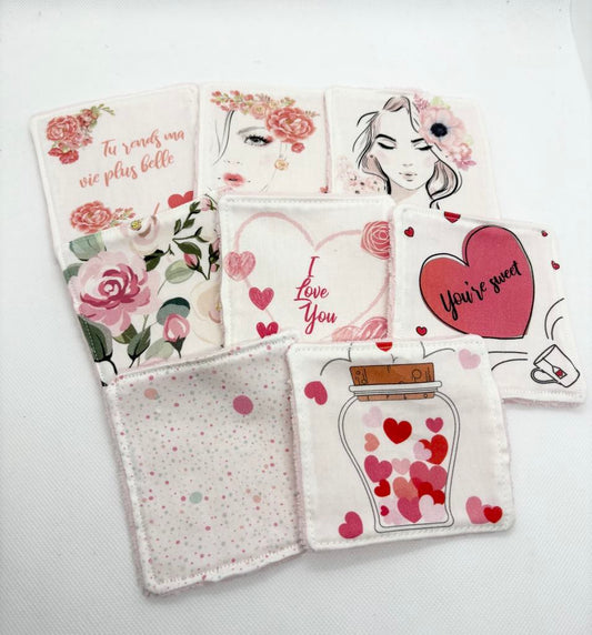 Lot de 8 lingettes lavables - collection romance & douceur