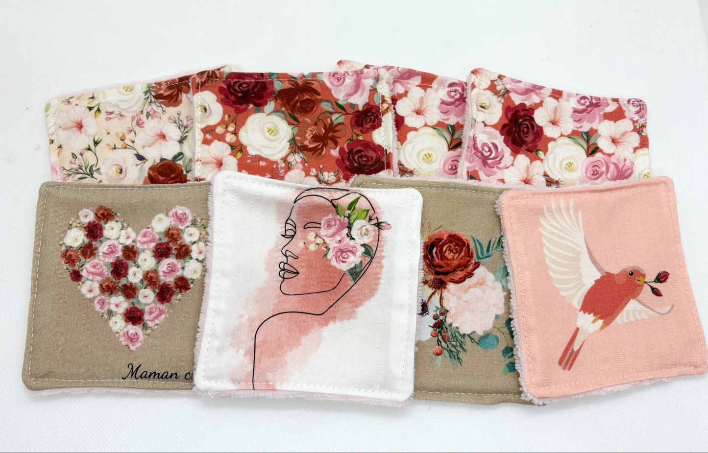 Coffret douceur " Maman" - Spécial Fête des Mères -Lot de 8 lingettes lavables + jolie pochette