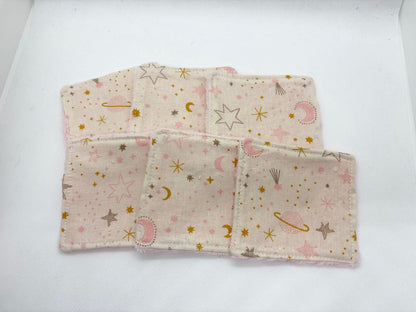 Lot de 6 lingettes lavables - bambou rose & coton étoilé