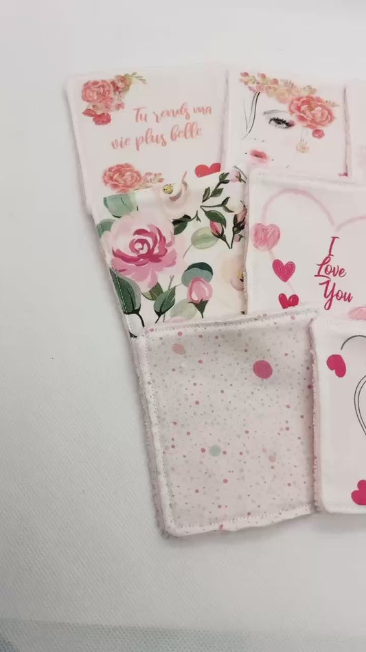 Lot de 8 lingettes lavables - collection romance & douceur