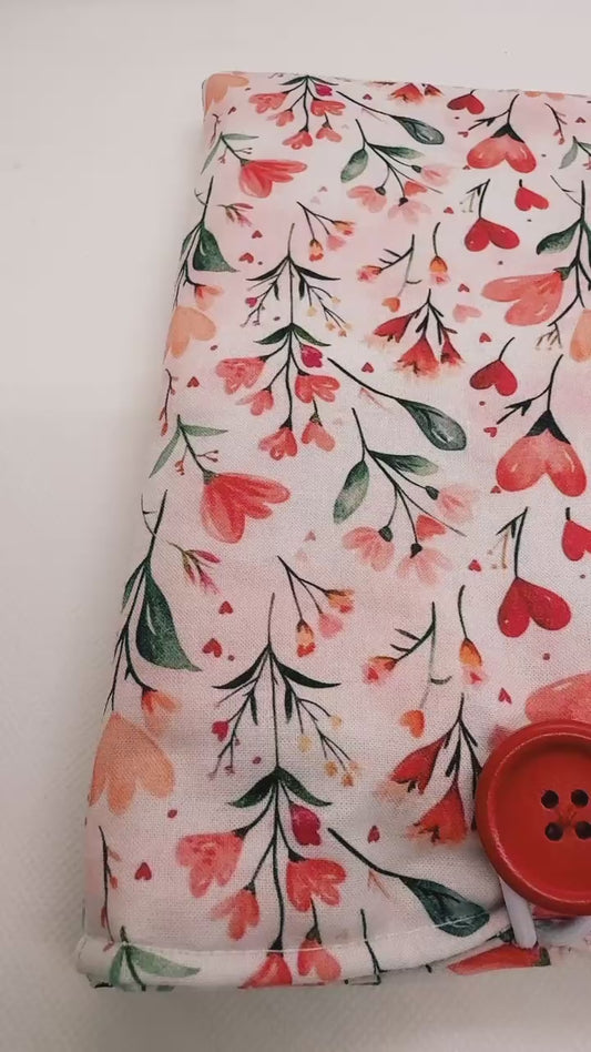Pochette pour Livre ou Liseuse " Fleur de Coeur" - Spécial Fête dès Mères - Modèle Moyen