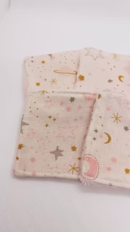 Lot de 6 lingettes lavables - bambou rose & coton étoilé