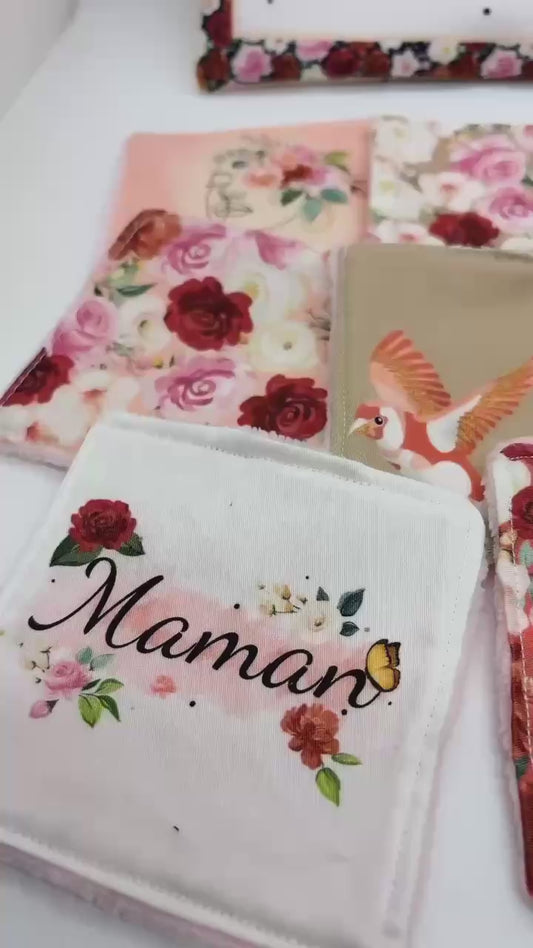 Coffret douceur " Maman" - Spécial Fête des Mères -Lot de 8 lingettes lavables + jolie pochette