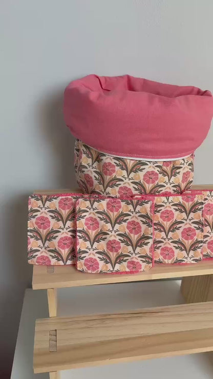 Trousse de Toilette/ Panière " Pivoine Nomade" + 4 lingettes