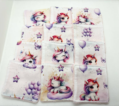 Lot de 12 lingettes lavables Licornes