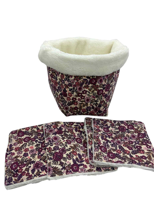 Panière + lot de 5 lingettes " Fleur violette"