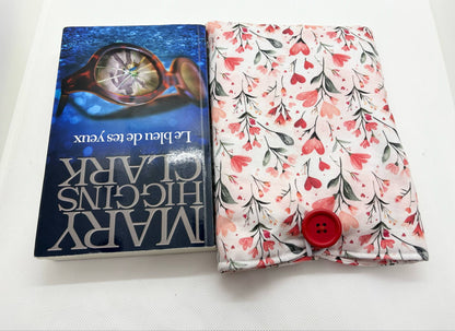 Pochette pour Livre ou Liseuse " Fleur de Coeur" - Spécial Fête dès Mères - Modèle Moyen